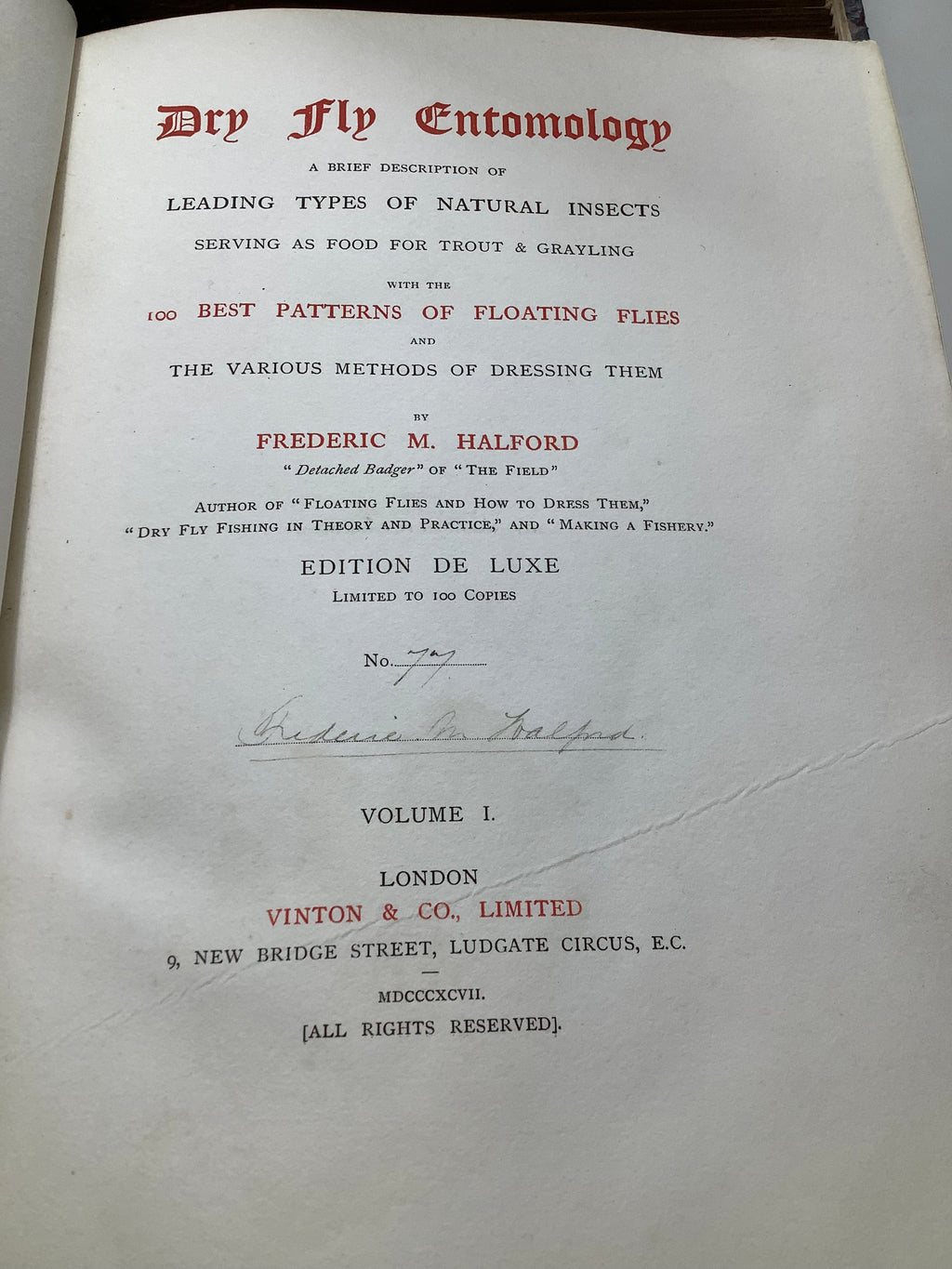 Antique DRY FLY ENTOMOLOGY Limited DE LUXE EDITION By F.M Halford 2 x Vol