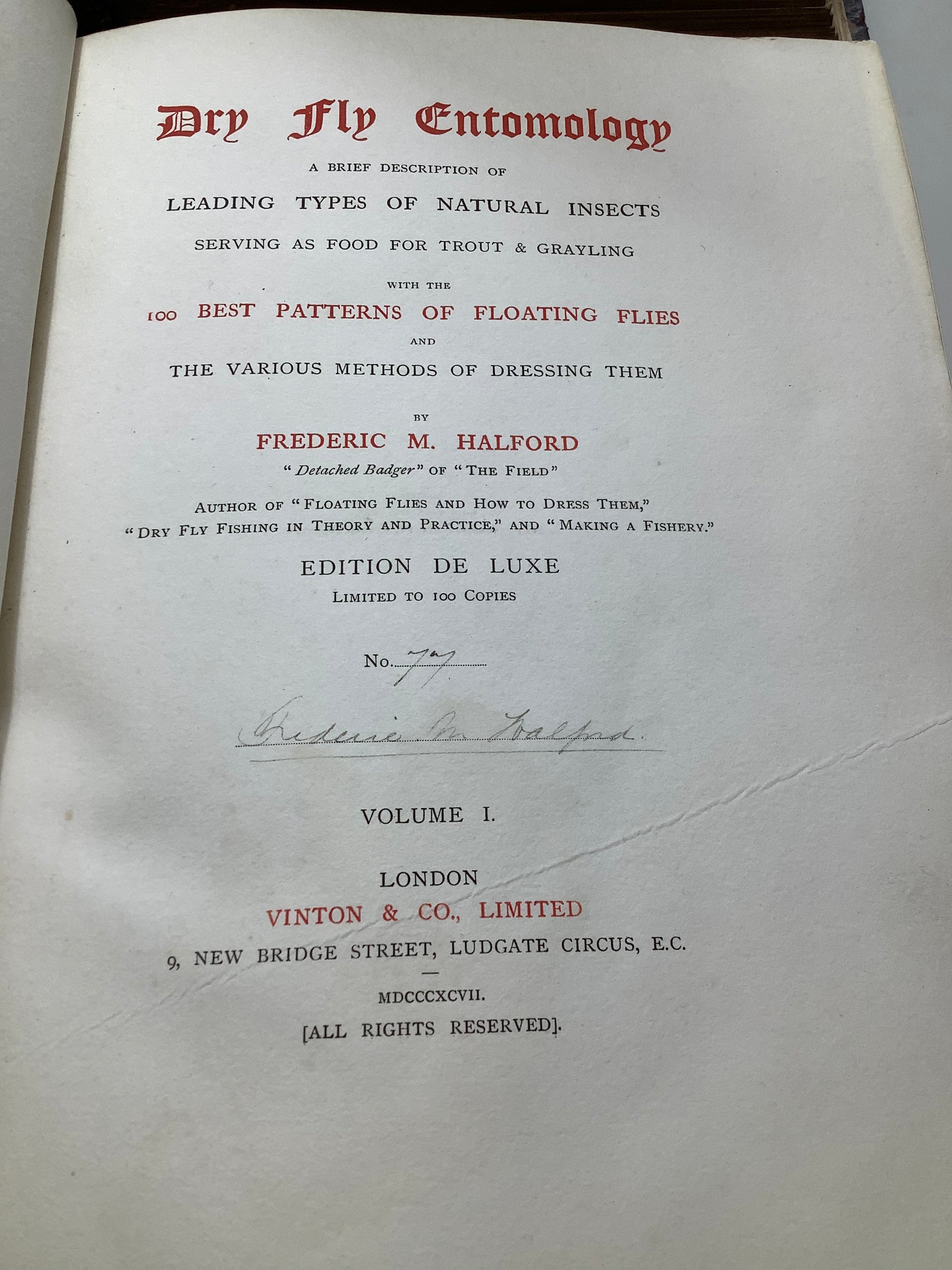 Antique DRY FLY ENTOMOLOGY Limited DE LUXE EDITION By F.M Halford 2 x Vol