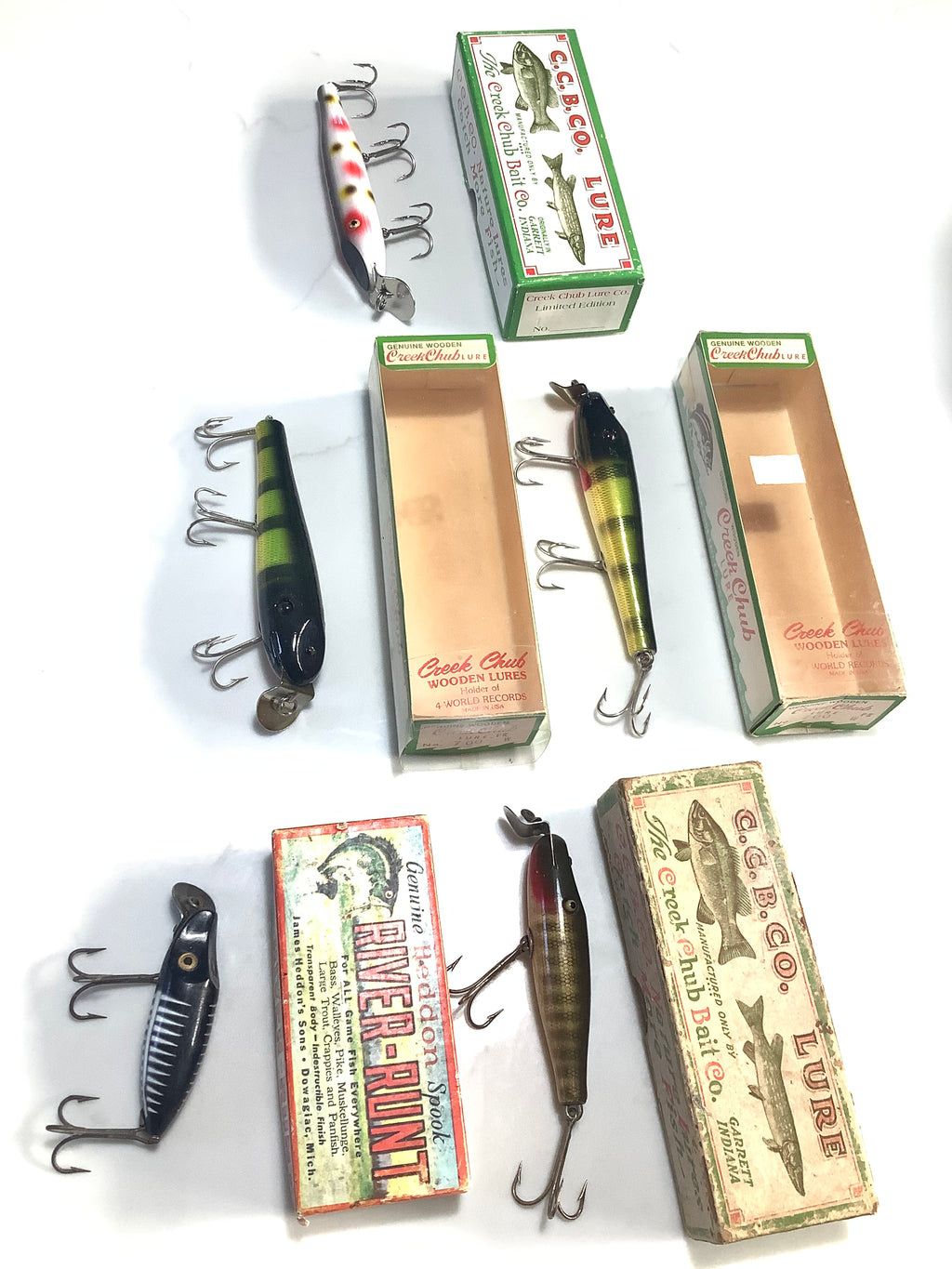 Vintage Boxed Creek Chub Bait Co & Heddon Lure Baits