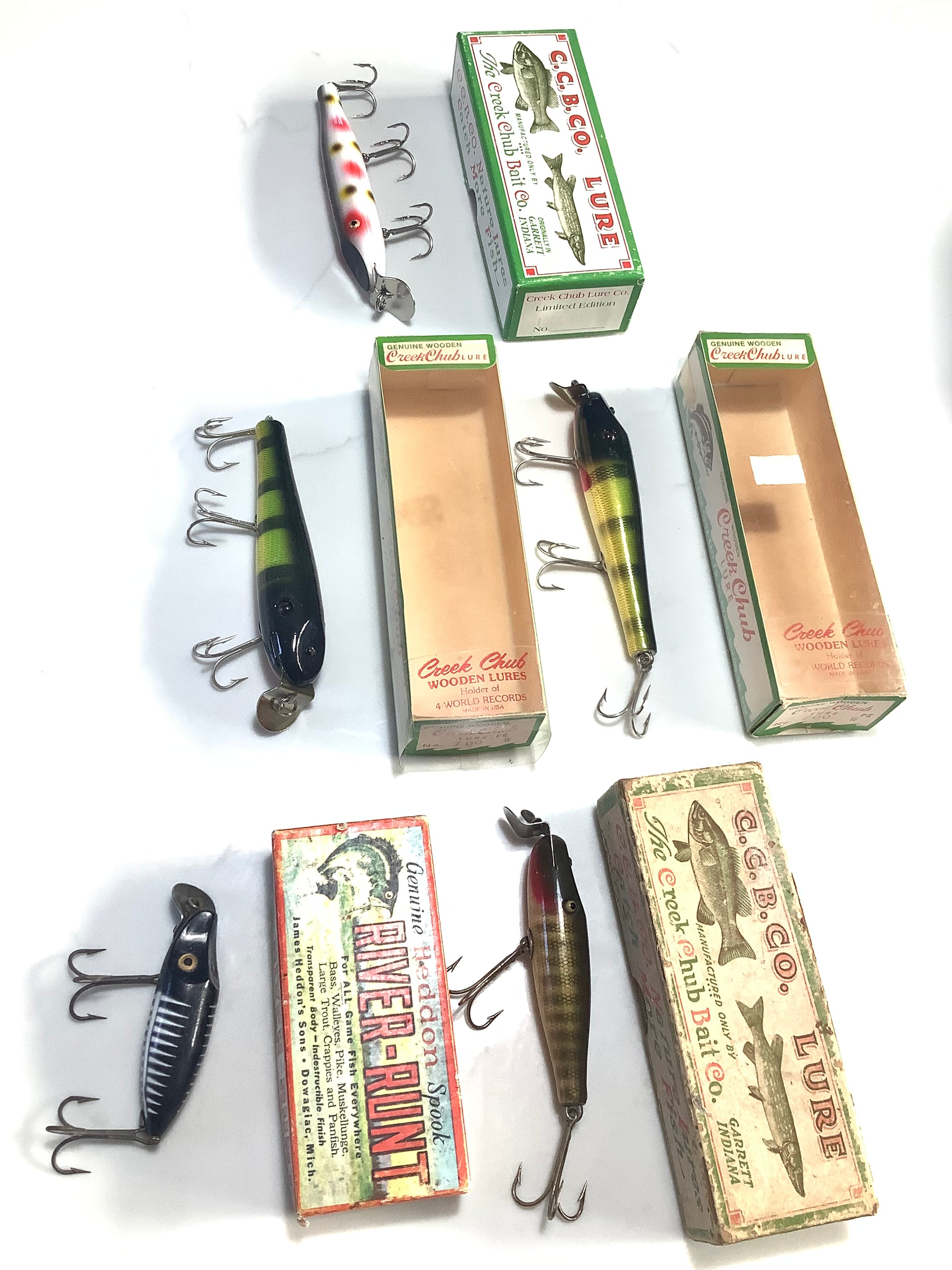 Vintage Boxed Creek Chub Bait Co & Heddon Lure Baits