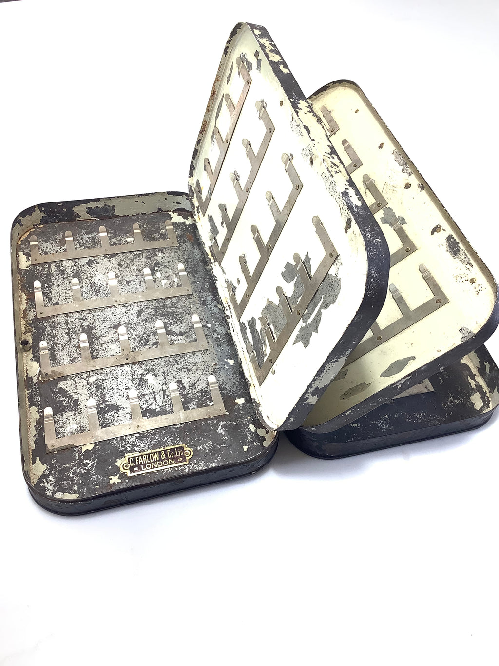 Antique FARLOWS & MALLOCH Large Salmon Fly boxes with selection of Dressed Salmon flies