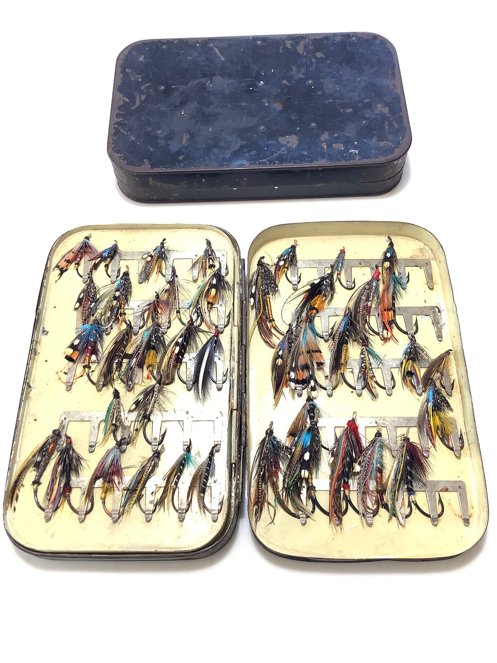 Antique FARLOWS & MALLOCH Large Salmon Fly boxes with selection of Dressed Salmon flies