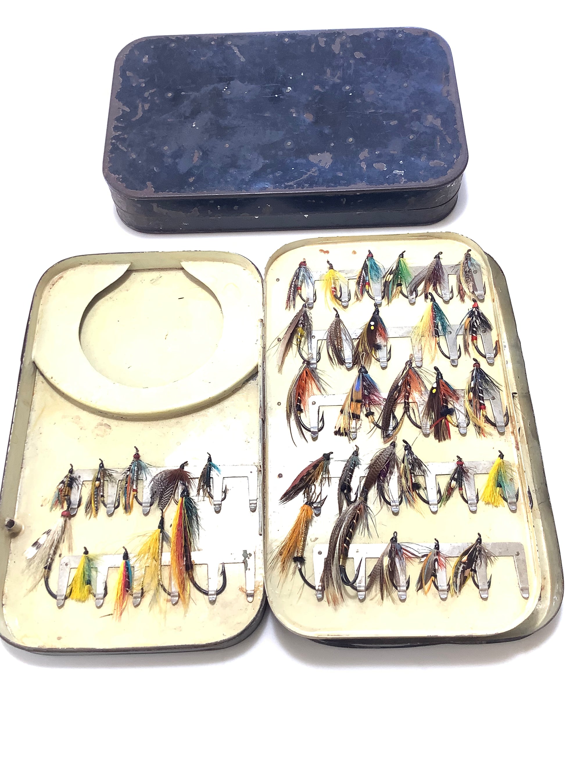 Antique FARLOWS & MALLOCH Large Salmon Fly boxes with selection of Dressed Salmon flies