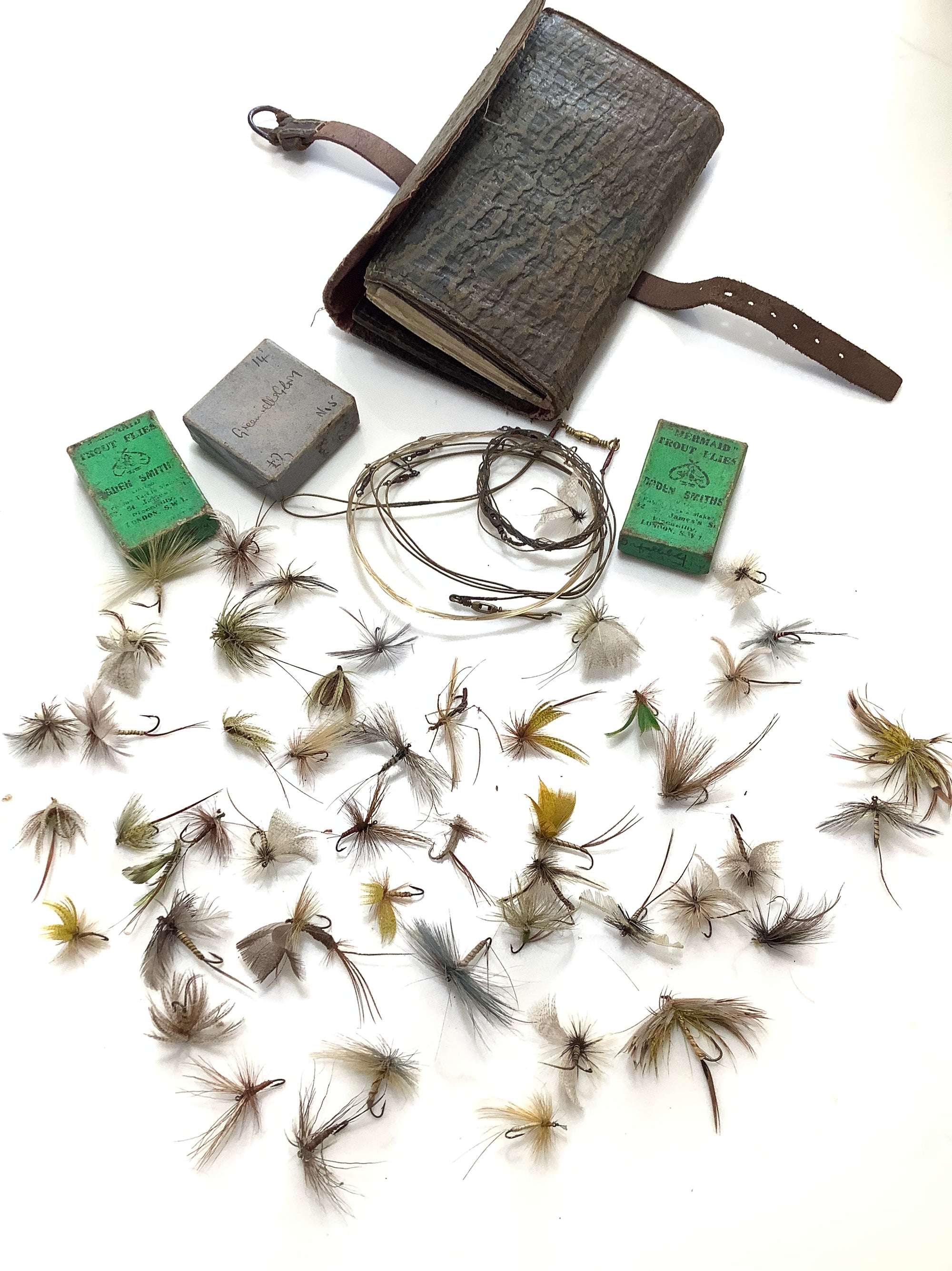Antique Quality Dry Fly collection with Rare Exotic Leather Wallet