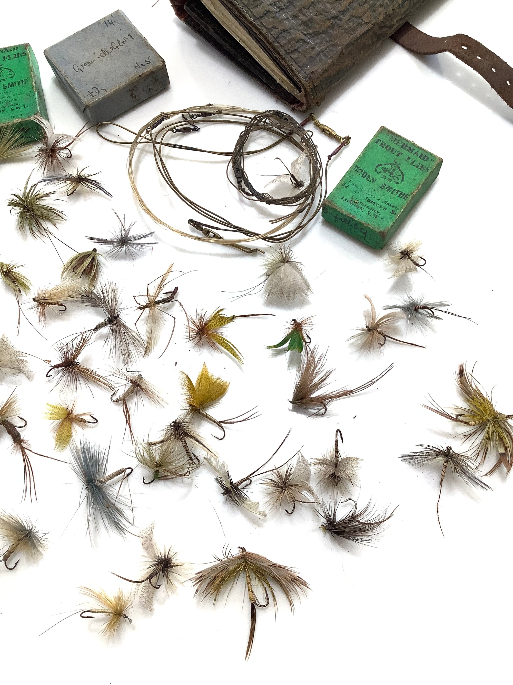 Antique Quality Dry Fly collection with Rare Exotic Leather Wallet