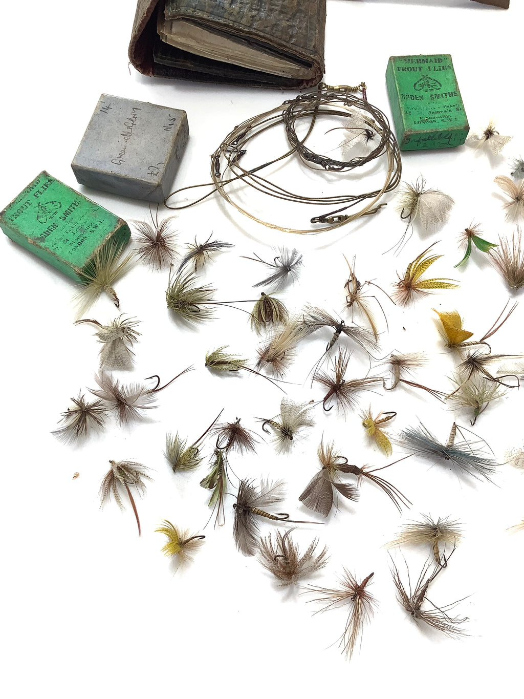 Antique Quality Dry Fly collection with Rare Exotic Leather Wallet