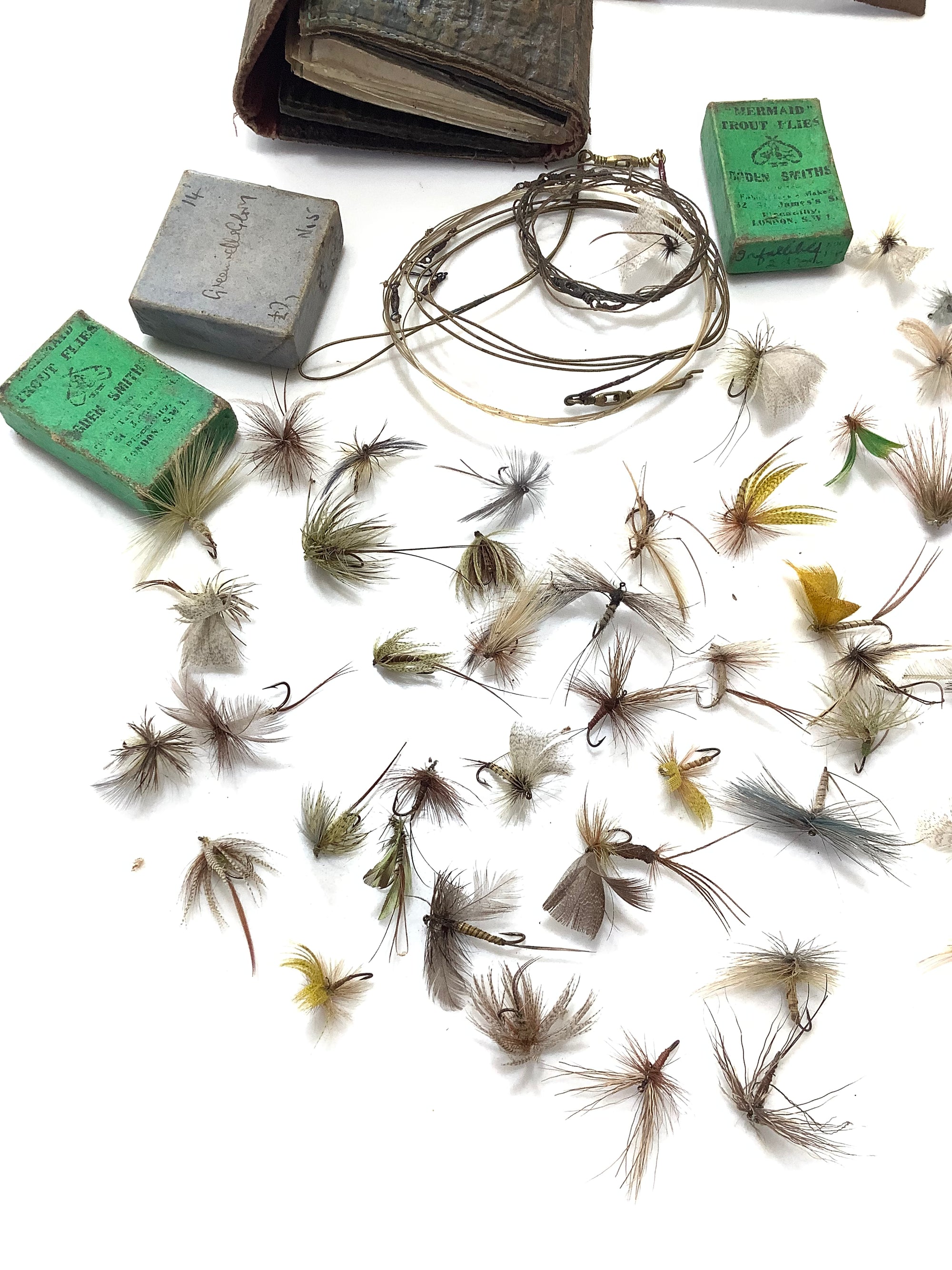 Antique Quality Dry Fly collection with Rare Exotic Leather Wallet
