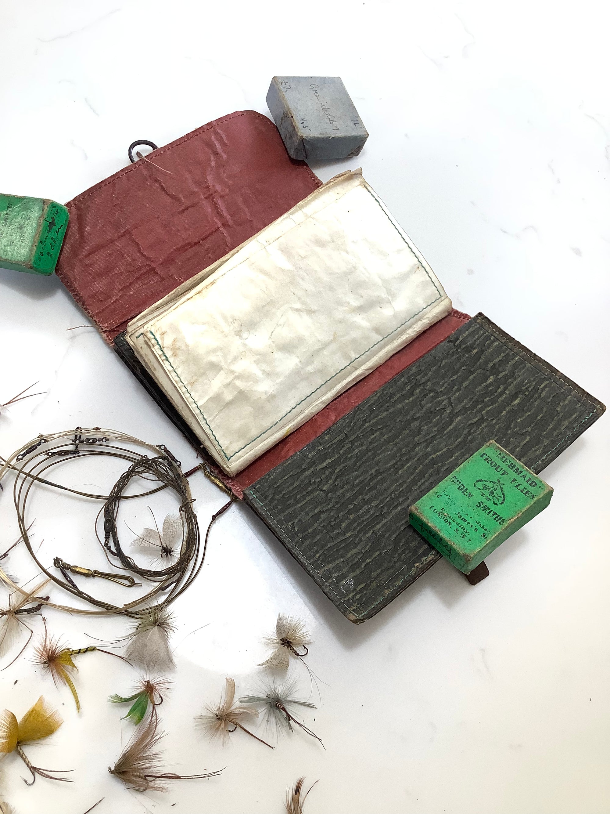 Antique Quality Dry Fly collection with Rare Exotic Leather Wallet