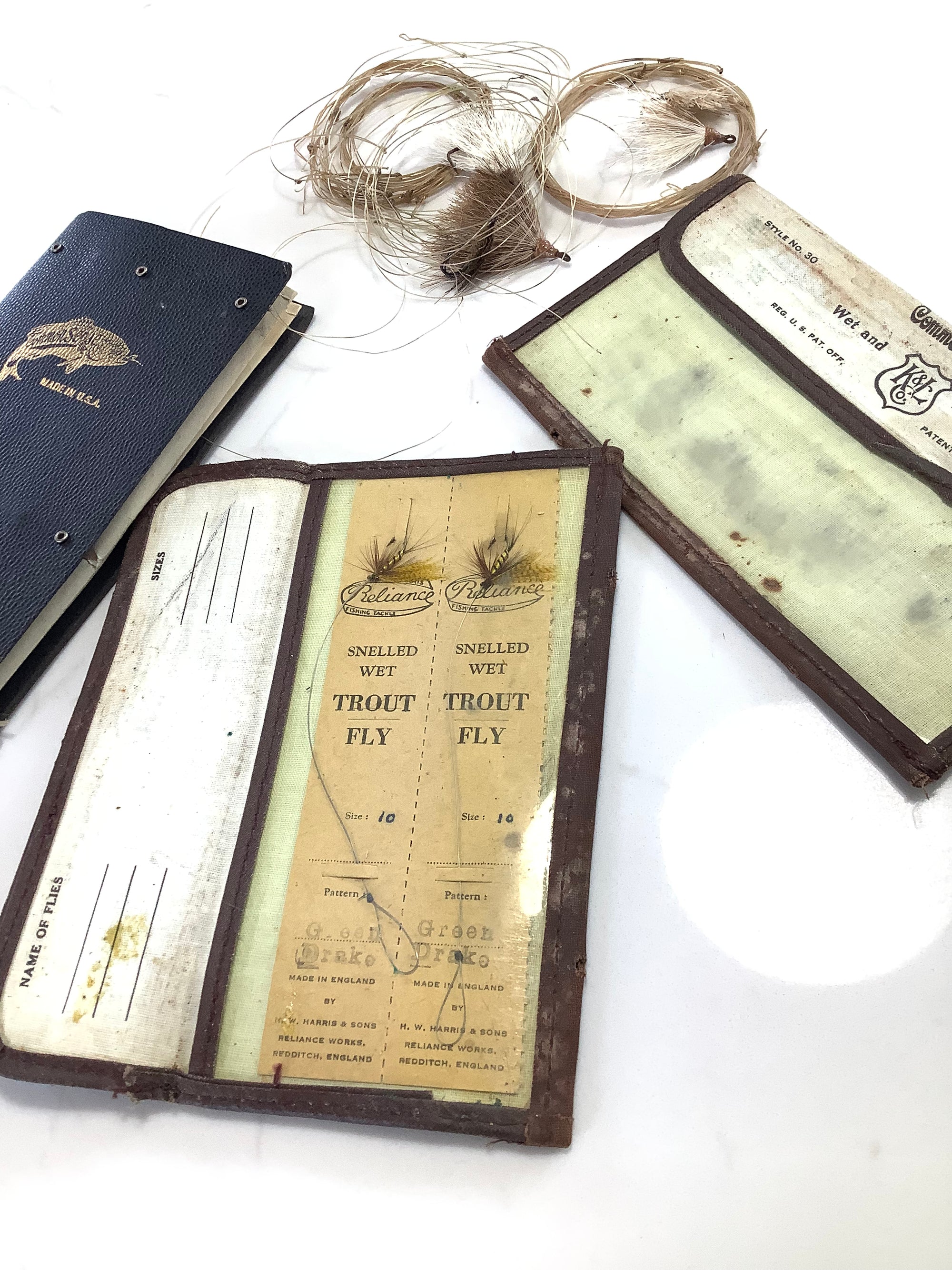 Antique COMMON SENSE Fly Wallet with Antique flies to gut