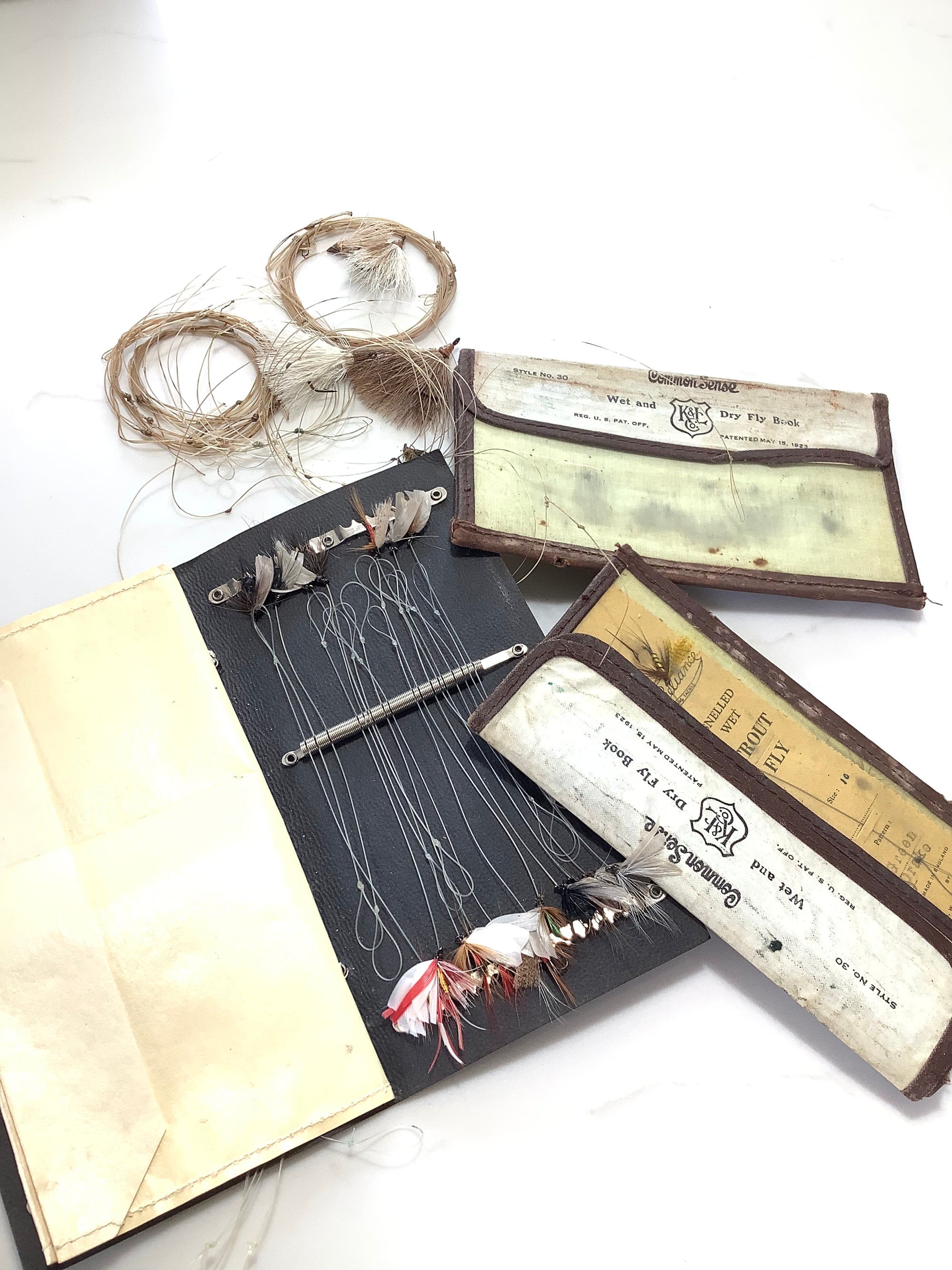 Antique COMMON SENSE Fly Wallet with Antique flies to gut