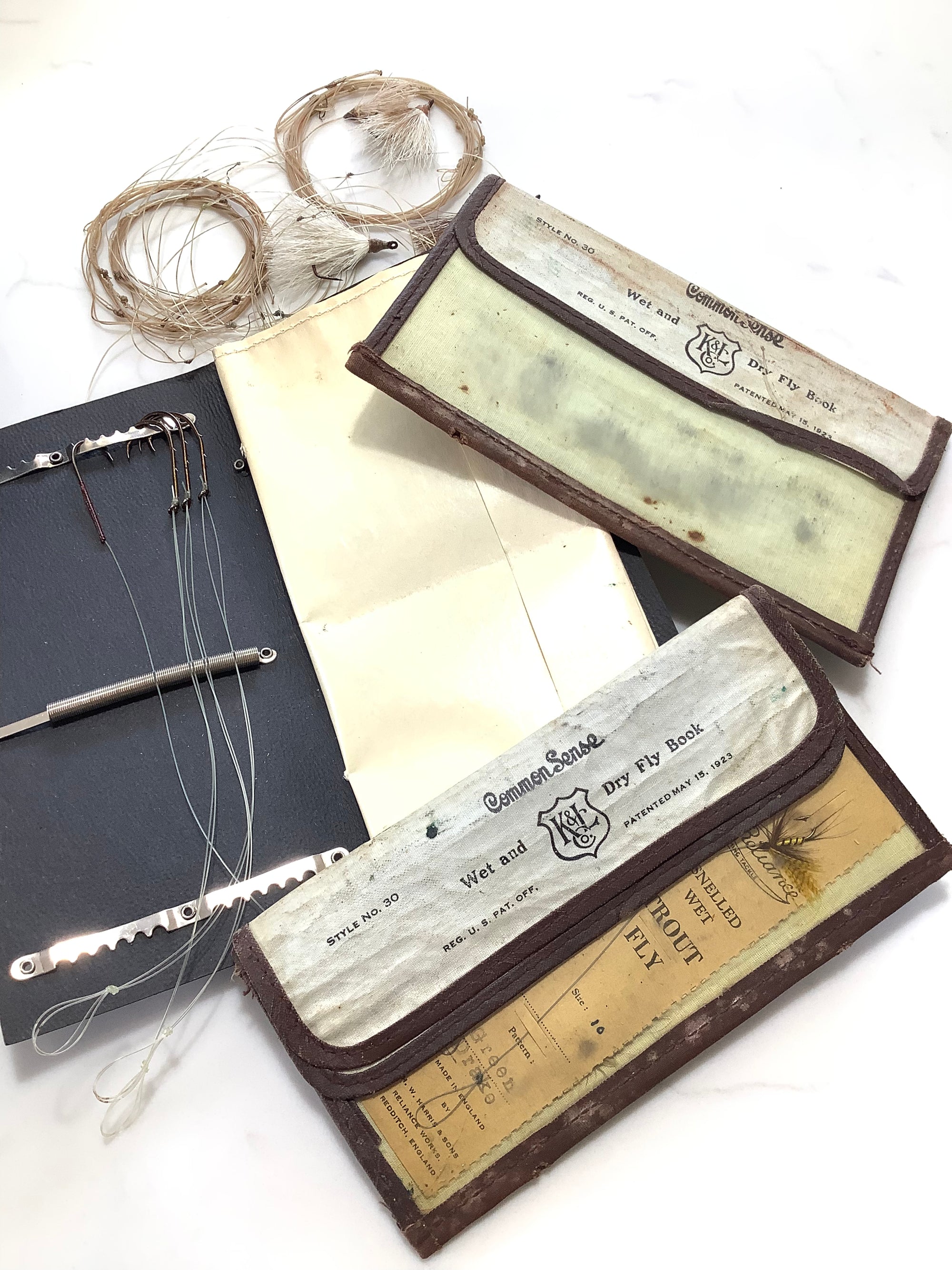 Antique COMMON SENSE Fly Wallet with Antique flies to gut