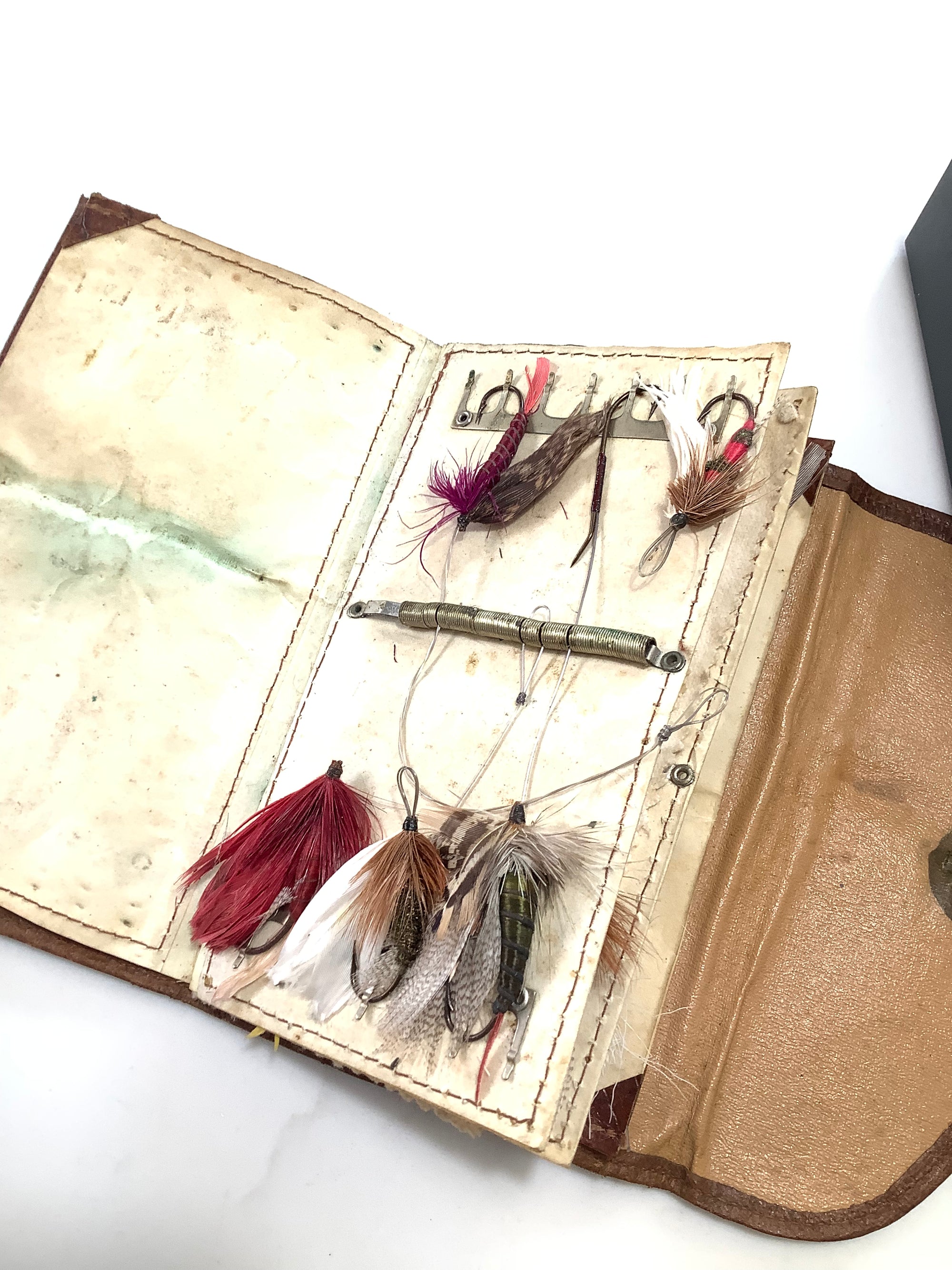 Antique Wheatley Leather Fly Wallet with flies to gut