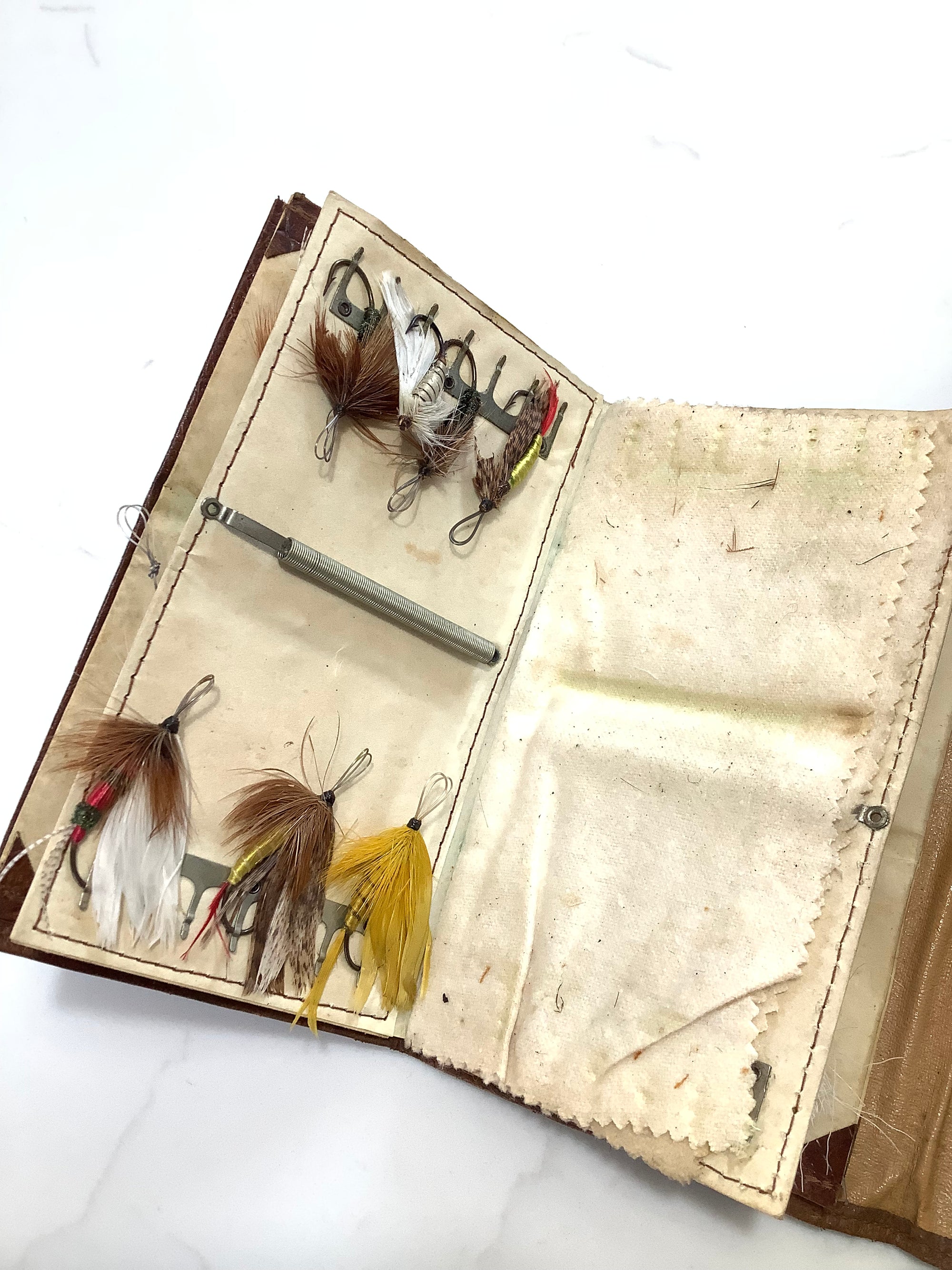 Antique Wheatley Leather Fly Wallet with flies to gut