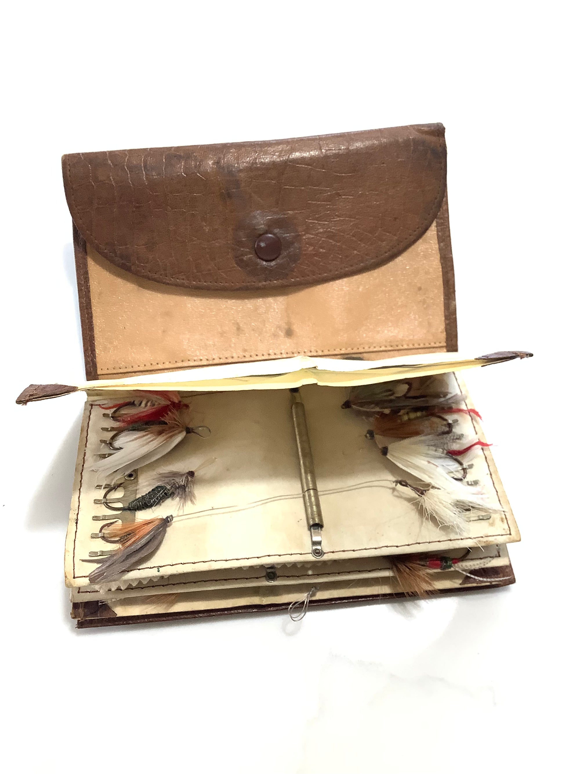 Antique Wheatley Leather Fly Wallet with flies to gut