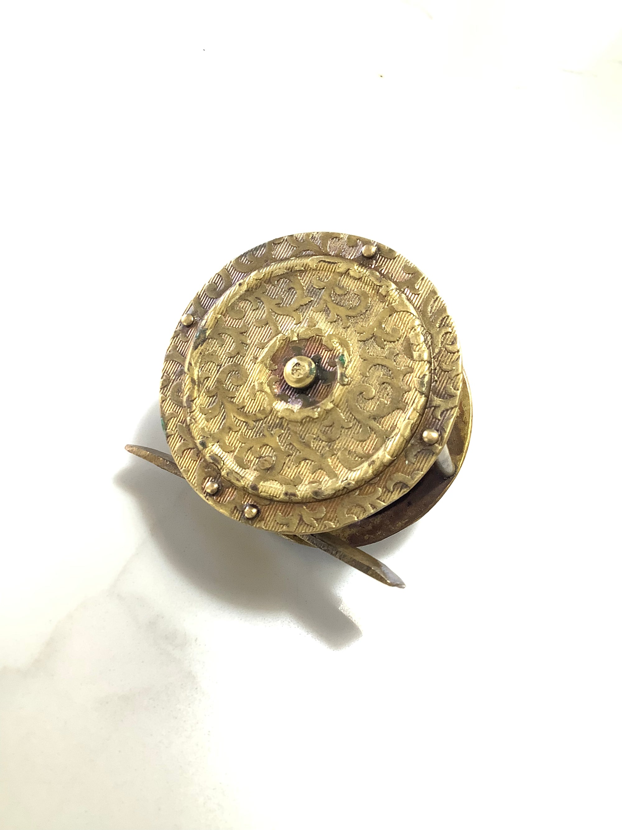 Extremely Rare Antique Embossed Scrolling Acanthus style Brass Winch