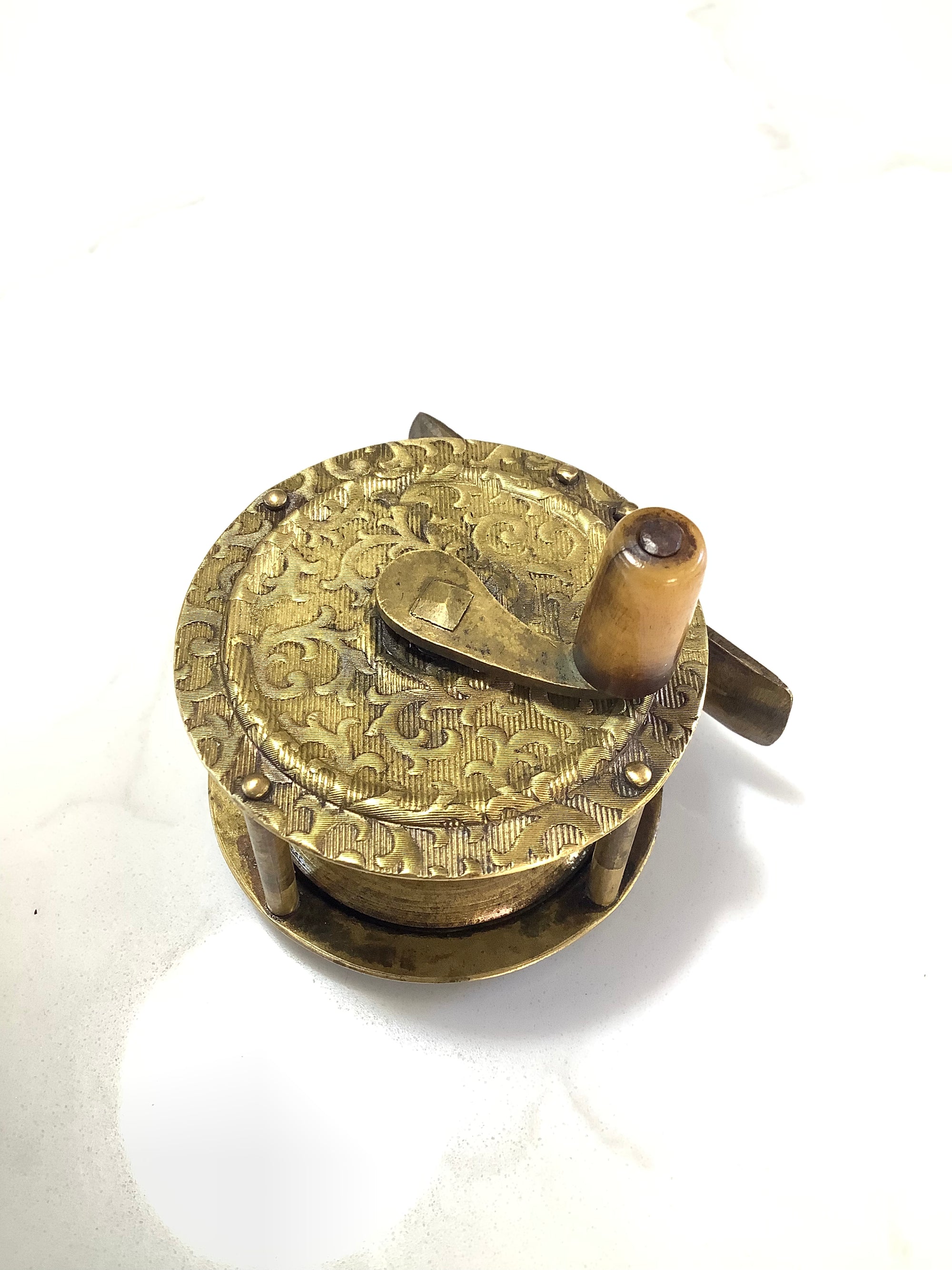 Extremely Rare Antique Embossed Scrolling Acanthus style Brass Winch