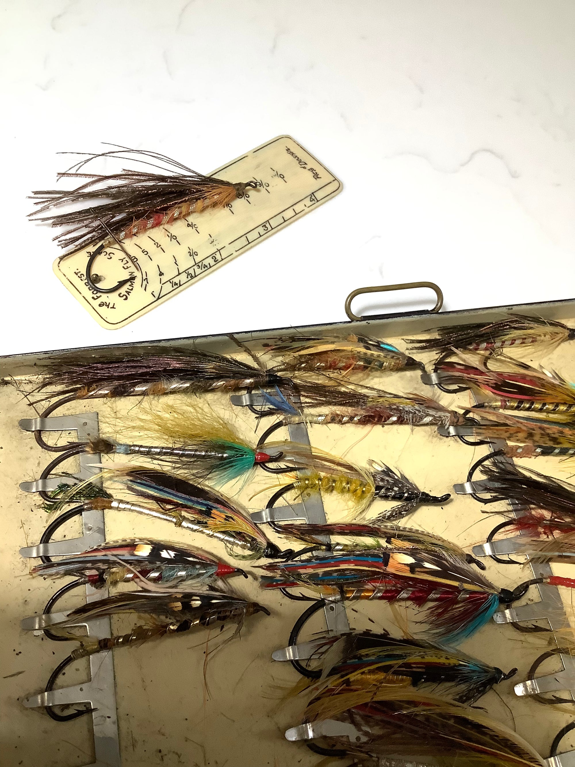 Rare Antique Malloch Salmon Fly Reservoir with Largest Size Dressed 8/0, 9/0 Salmon Flies