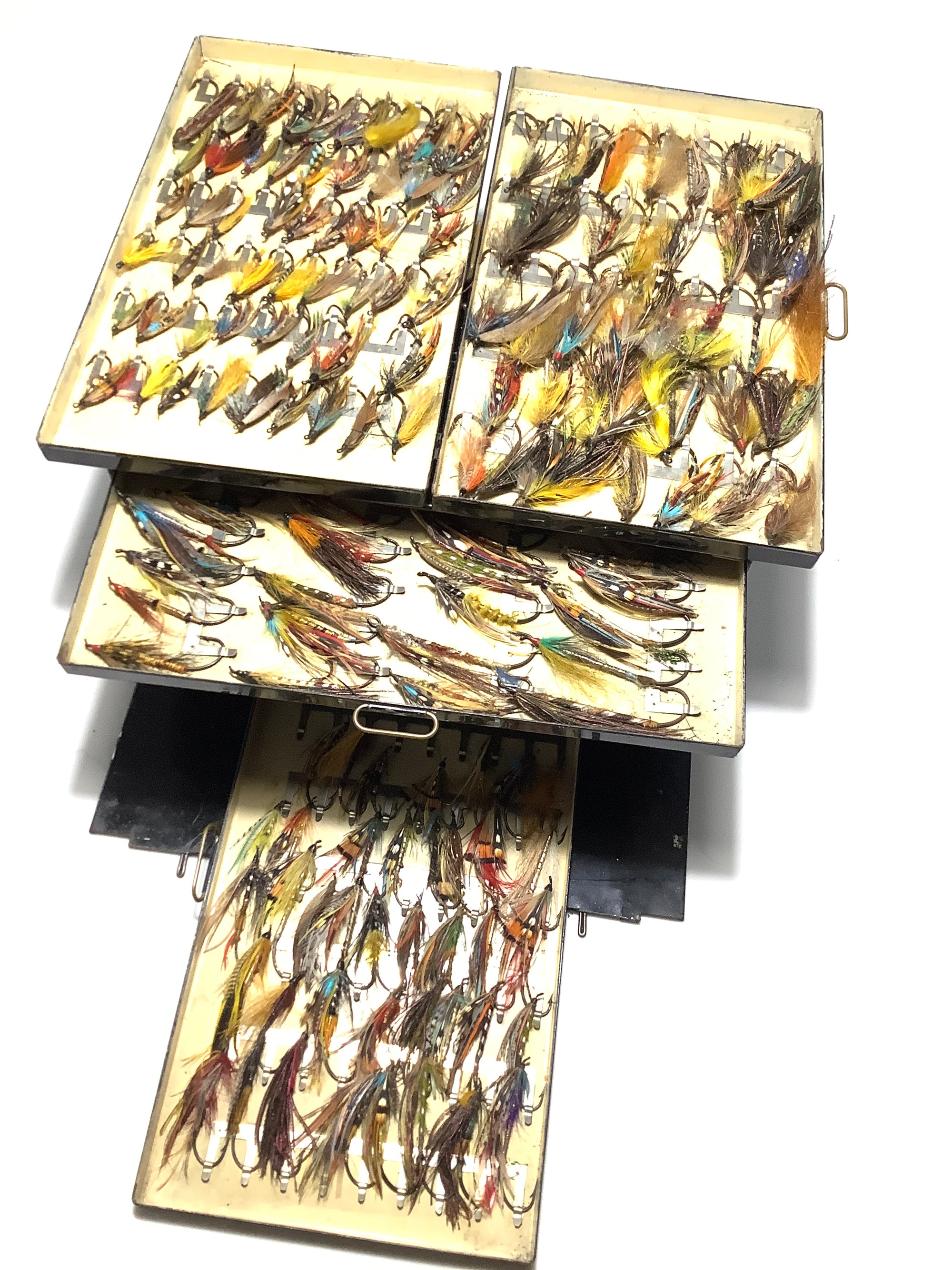 Rare Antique Malloch Salmon Fly Reservoir with Largest Size Dressed 8/0, 9/0 Salmon Flies
