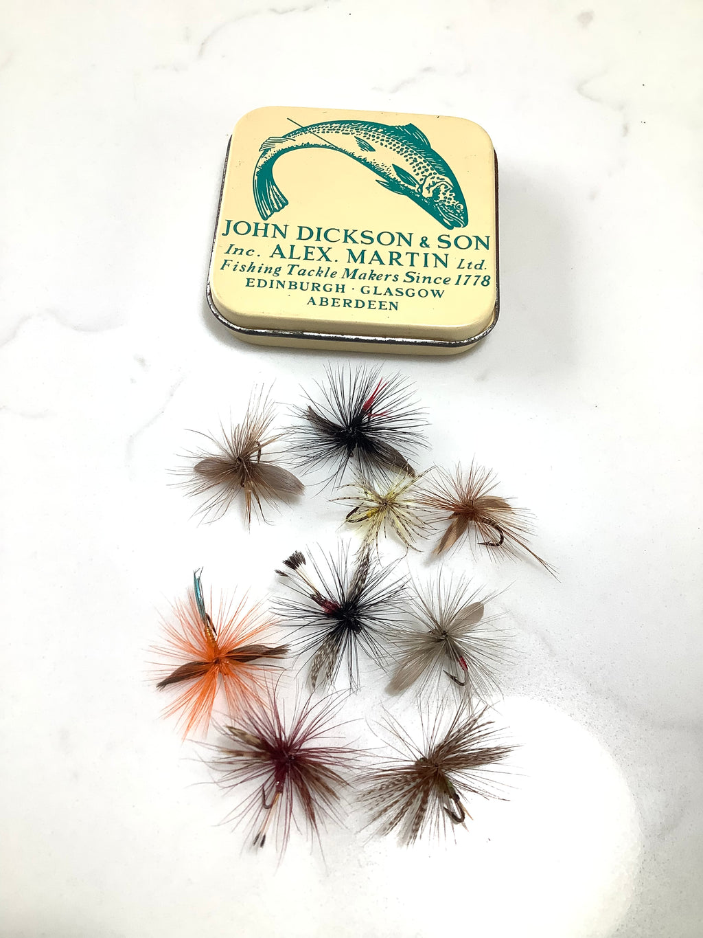 Vintage John Dickson & Alex Martin Fly Boxes with Dry trout flies