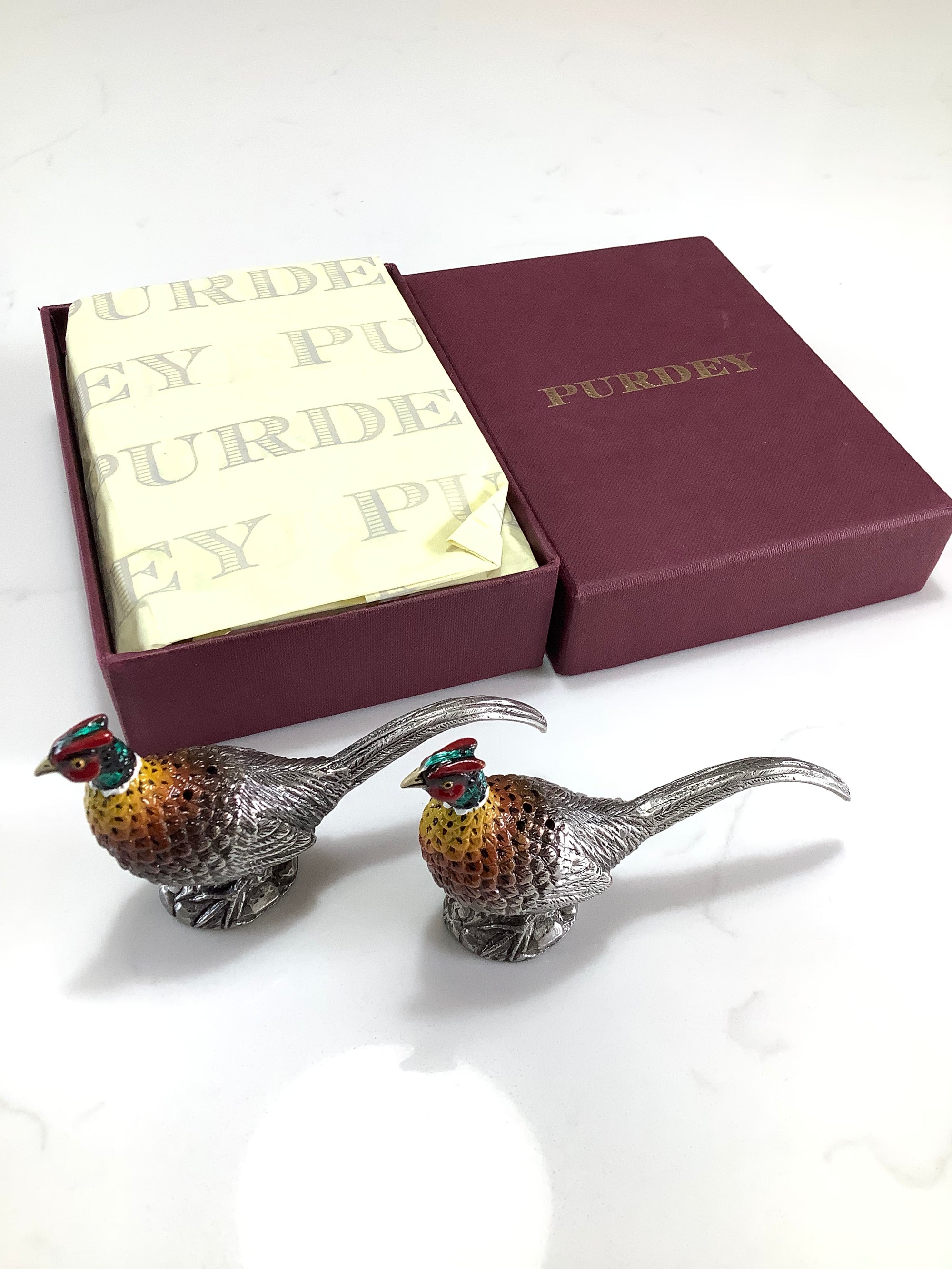 James PURDEY Pair of Pheasant Cruet Set NEW