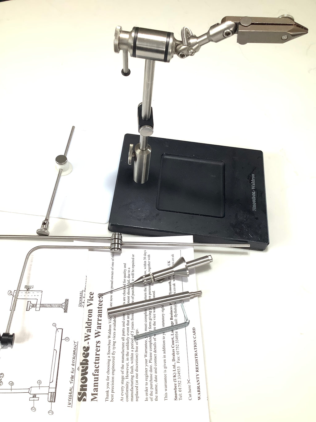 WALDRON Snowbee Fly Tying Rotary Vice with spare Jaws + Lots of Extras
