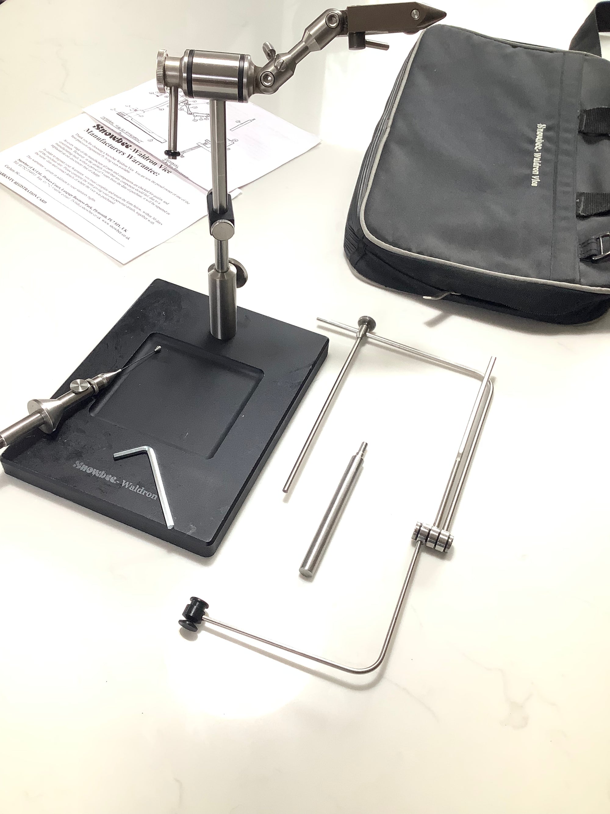 WALDRON Snowbee Fly Tying Rotary Vice with spare Jaws + Lots of Extras