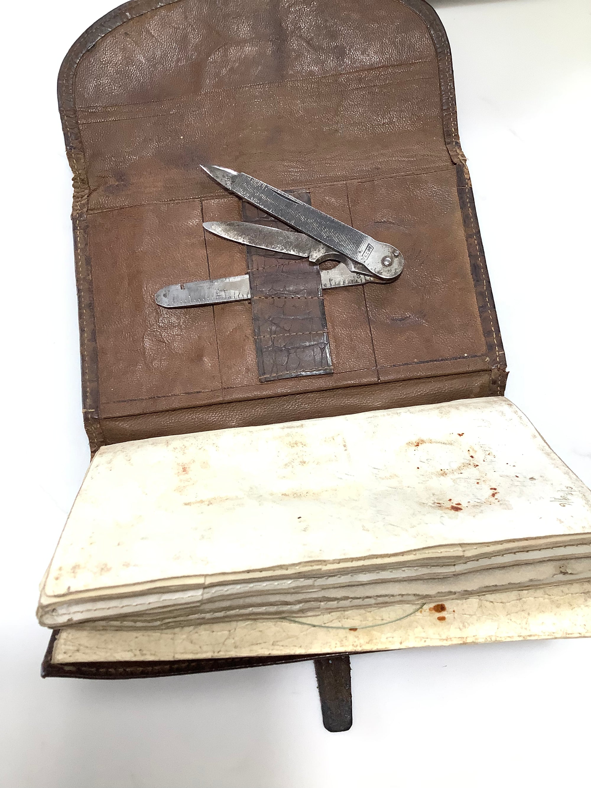 Antique Rare Malloch Crocodile Skin Fly Fishing Wallet with Multi-Tool