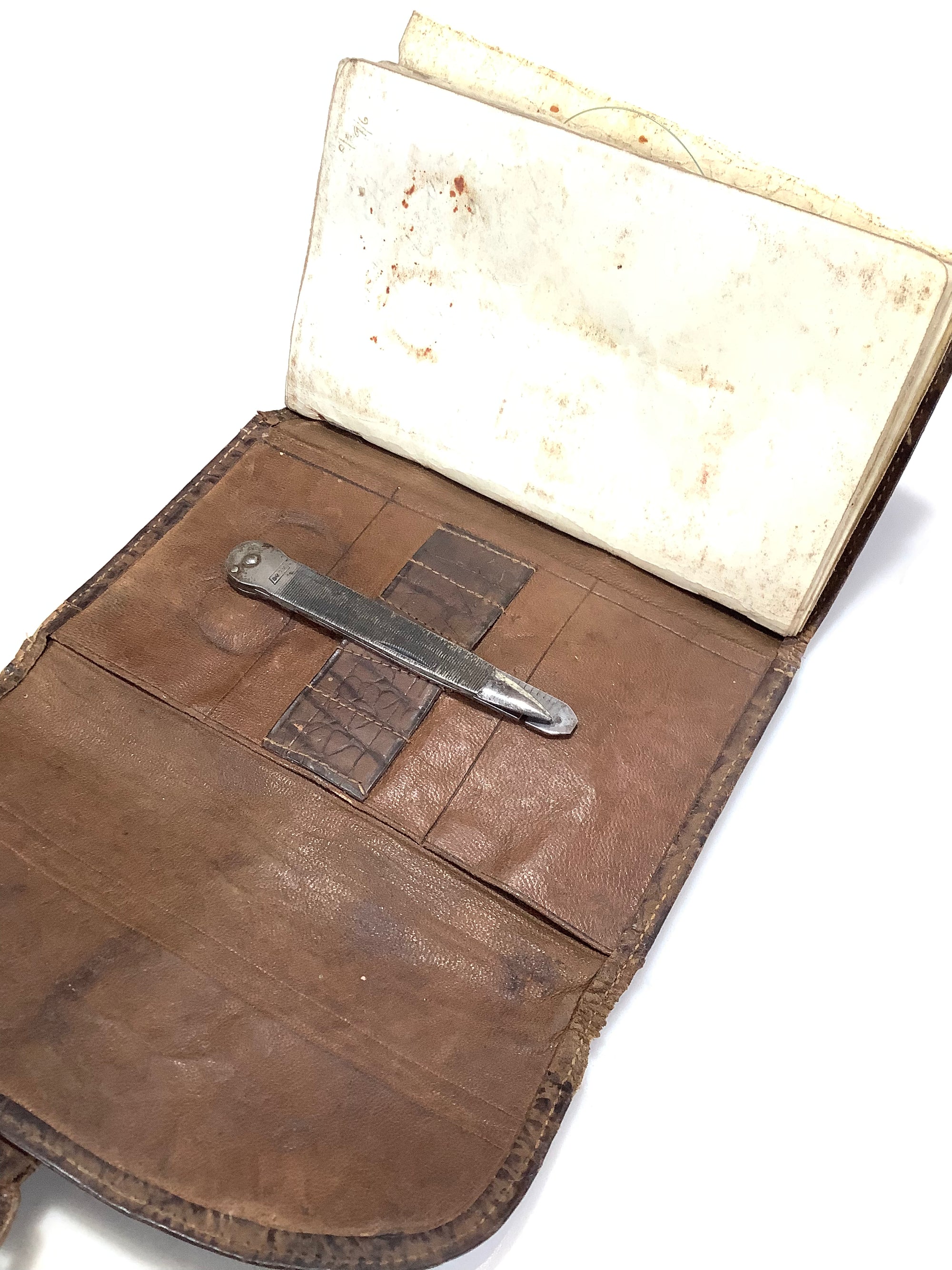 Antique Rare Malloch Crocodile Skin Fly Fishing Wallet with Multi-Tool