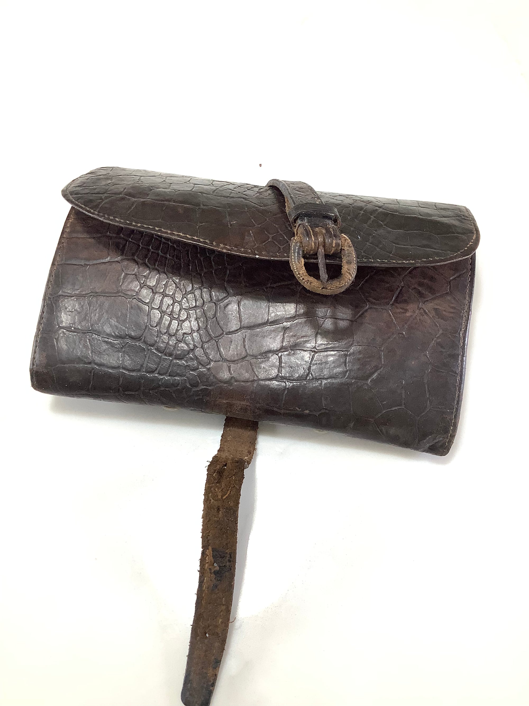 Antique Rare Malloch Crocodile Skin Fly Fishing Wallet with Multi-Tool