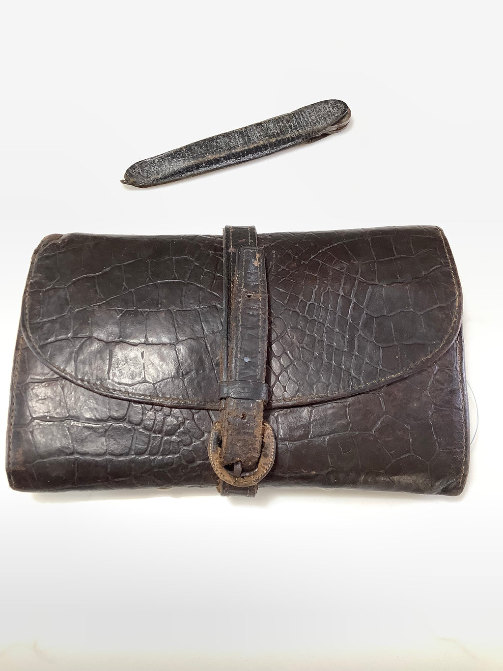 Antique Rare Malloch Crocodile Skin Fly Fishing Wallet with Multi-Tool