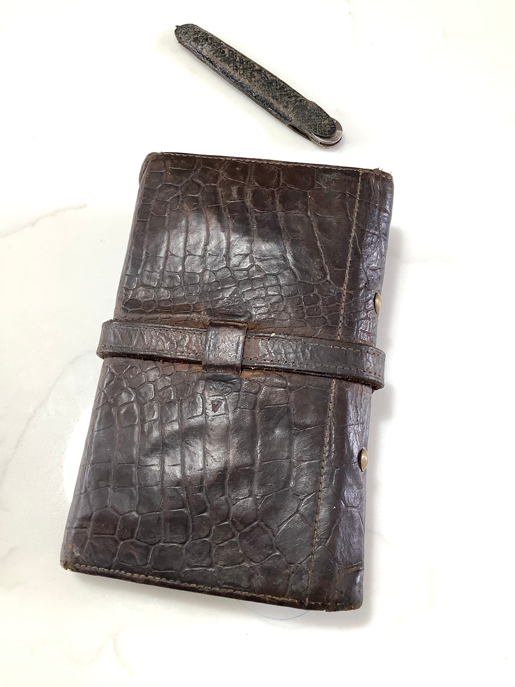 Antique Rare Malloch Crocodile Skin Fly Fishing Wallet with Multi-Tool