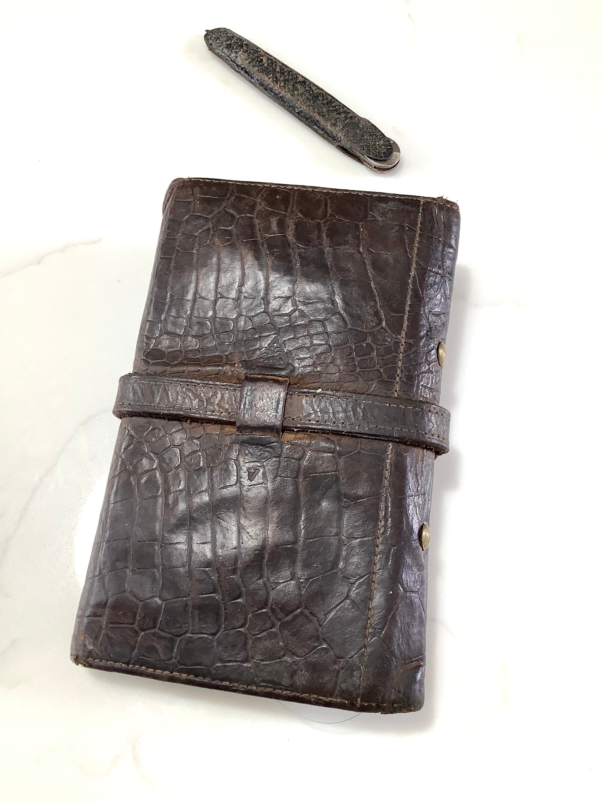 Antique Rare Malloch Crocodile Skin Fly Fishing Wallet with Multi-Tool